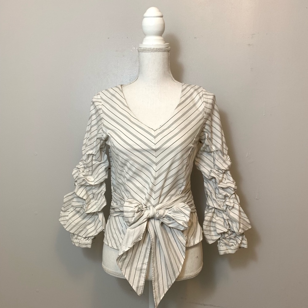 Jane & Delancey Stripe Flared Sleeve Blouse